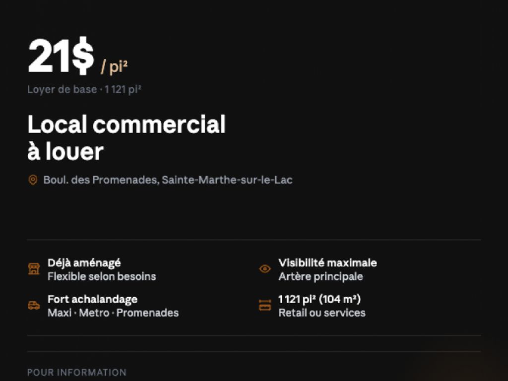 Local commercial � louer � 1 121 pi� | Boul. des Promenades, Sainte-Marthe-sur-le-Lac
